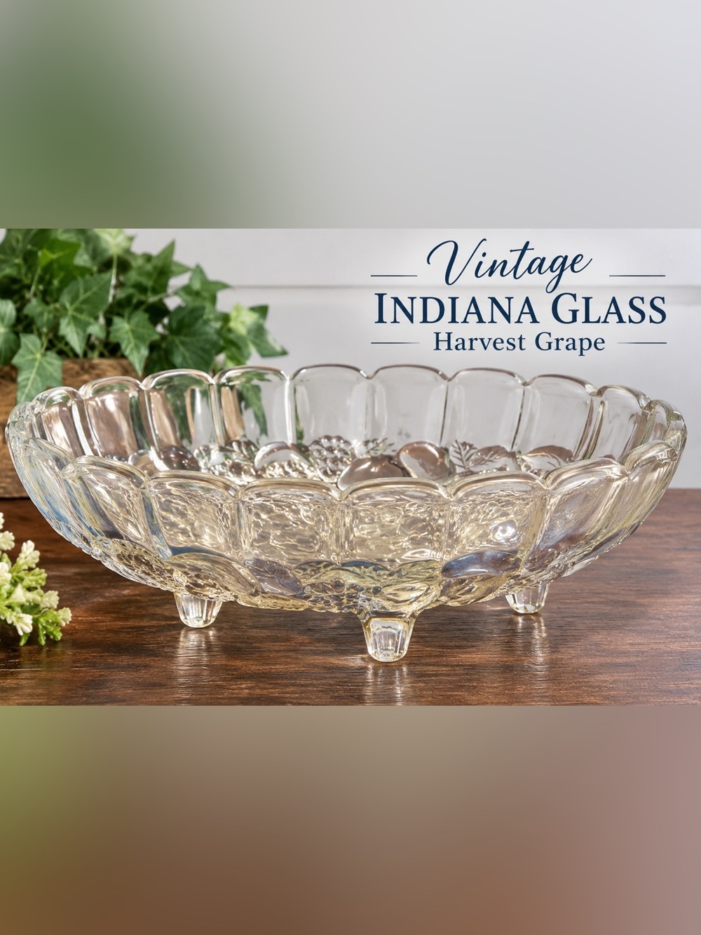 Vintage Indiana Glass Garland #301 Flashed Fruit Footed Bowl